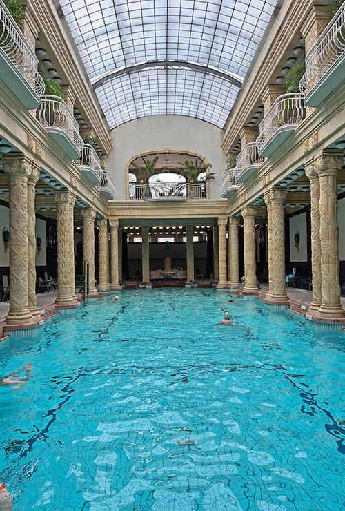 A pool at Gellert Thermal Spa in Budapest, which is known for its bathhouses and spa culture.
